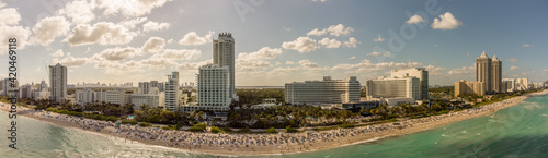 Aerial Spring Break in Miami Beach panorama beach crowds 2021