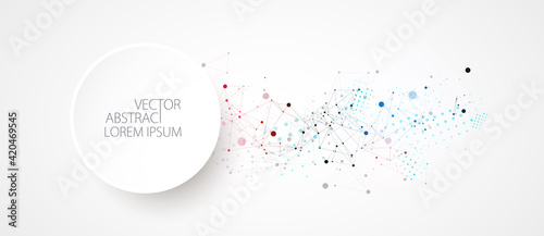 Template for science and technology presentation. Circles are connected by lines. Plexus style background.
