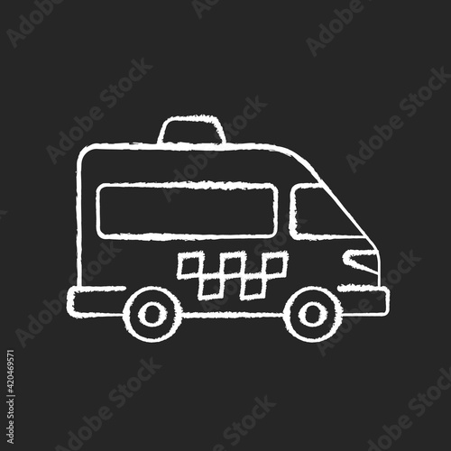 Shuttle buses chalk white icon on black background. Convenient means of transportation around the city. Travel by company. Alternative city transport. Isolated vector chalkboard illustration