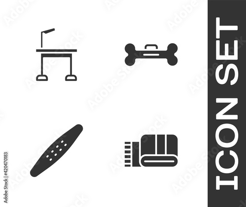 Set Towel stack, Pet grooming table, Nail file pet and Dog bone icon. Vector