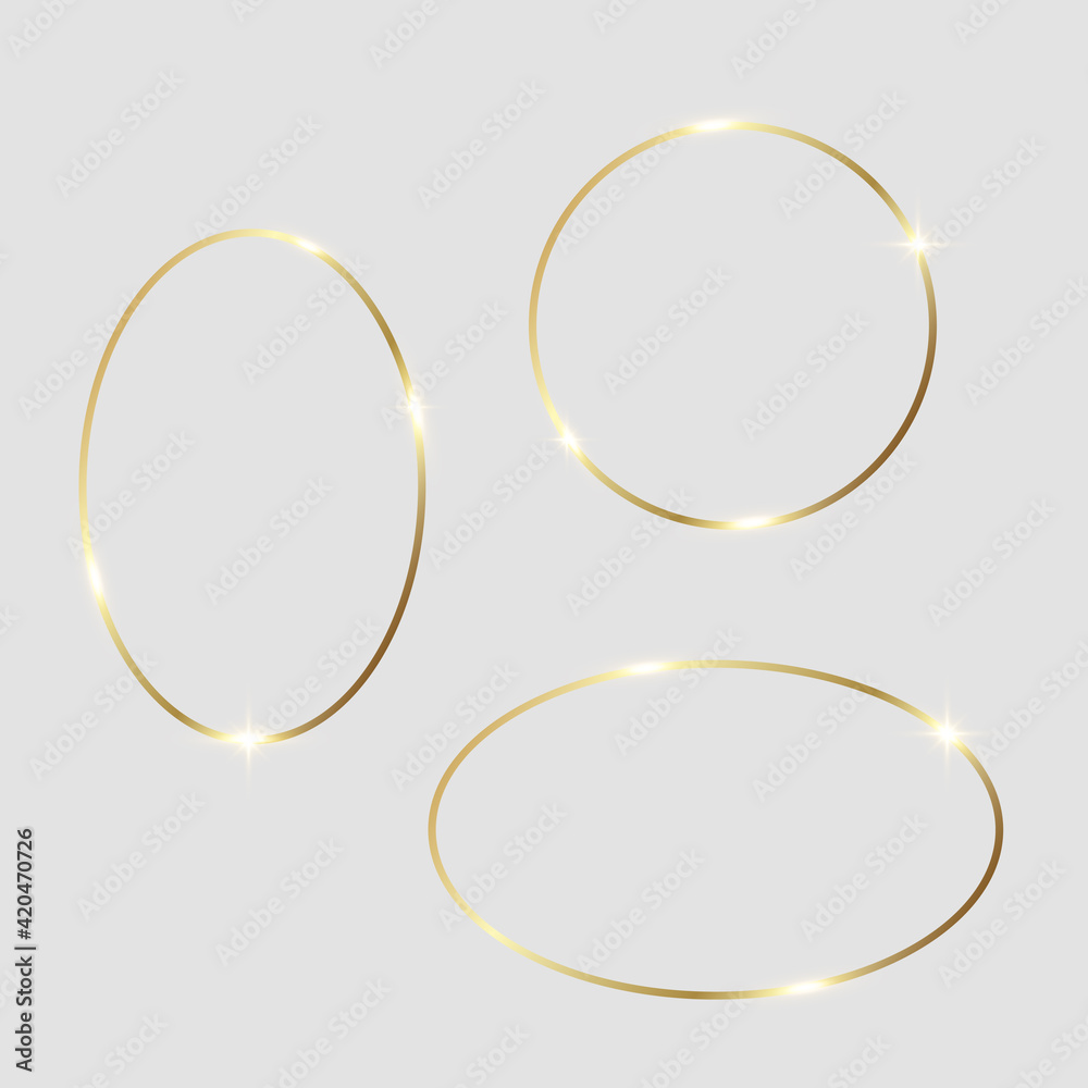 Golden shiny glowing frames set isolated
