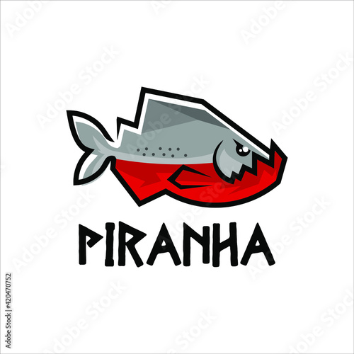 Piranha Logo Design Cartoon Fish Template Vector and Graphic Element or Wildlife Fauna Icon Inspiration