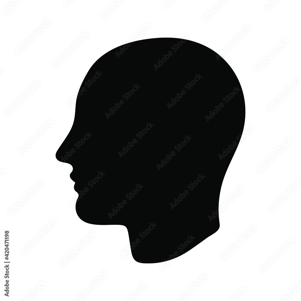 human head icon . Human head profile black shadow silhouette vector illustration isolated on white background