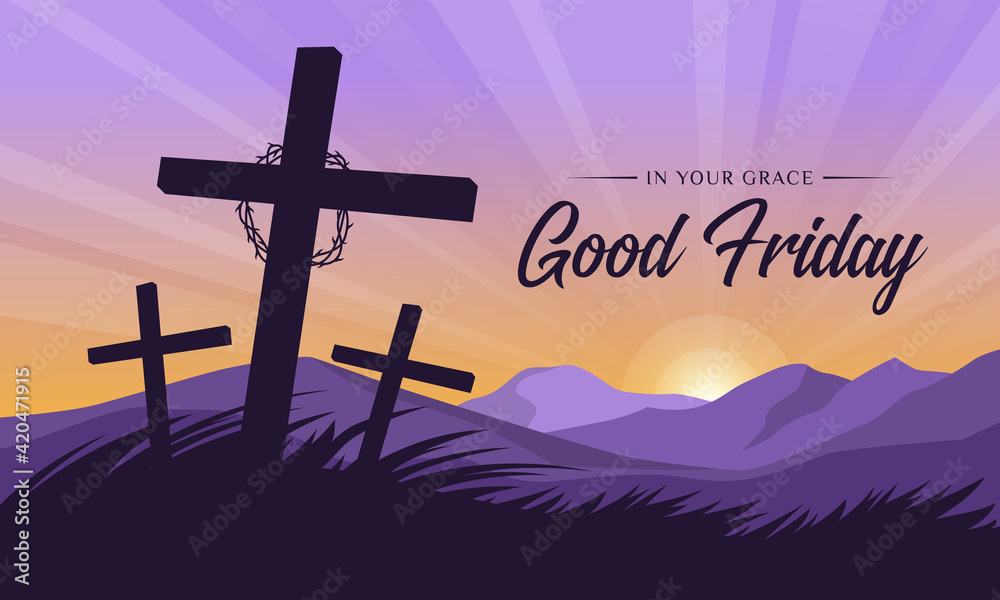 good friday, in your grace text circle thorns and Cross crucifix on