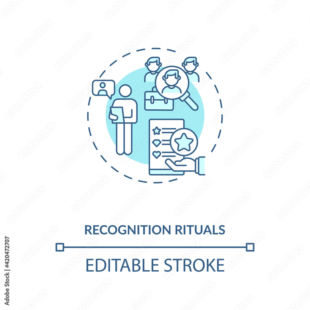 Recognition rituals concept icon. Praise and encourage employees idea thin line illustration. Motivating for better work. Vector isolated outline RGB color drawing. Editable stroke