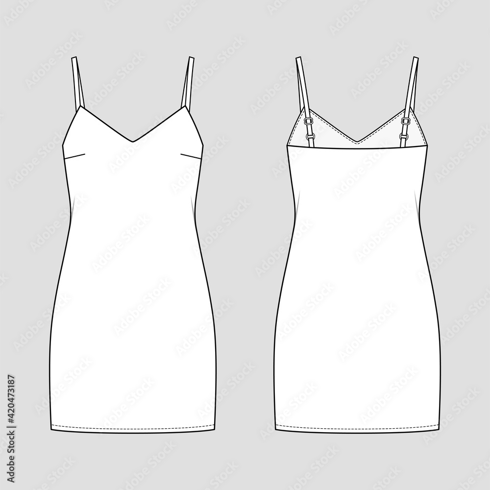 Slip mini dress. Fashion sketch. Vector illustration. Flat technical ...