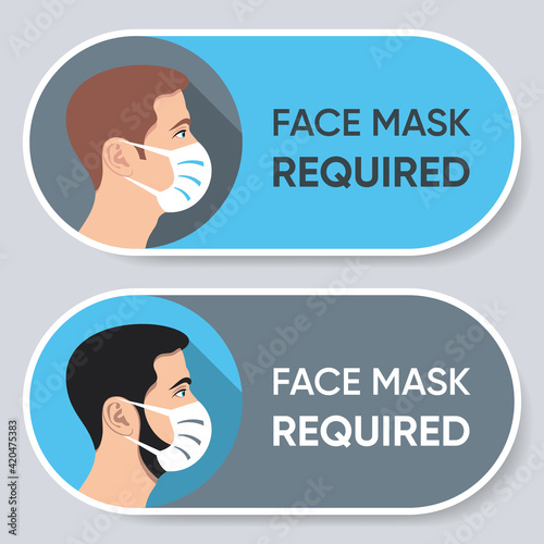 Vector face mask required sign horizontal set