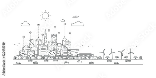 Smart city with smart services and icons, internet of things, networks and augmented reality concept.