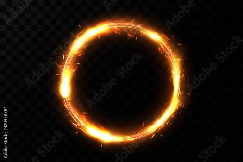 Golden circle with fire effects.Light effect.Vector