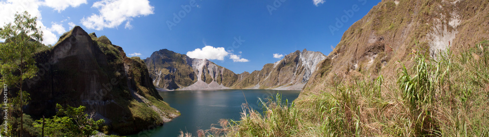 Panoramic shot of the crater lake of the volcano Mt. Pinatubo in Zambales , Philippines.