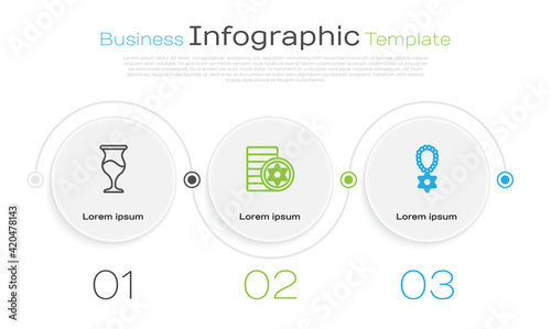 Set line Jewish goblet, coin and Star of David necklace on chain. Business infographic template. Vector