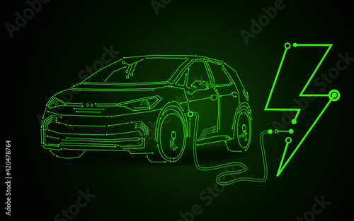 electric car is charging the battery 
