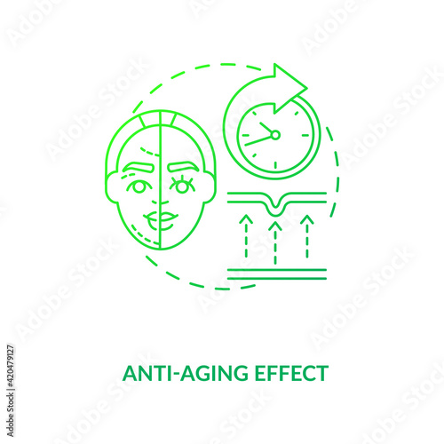 Anti aging effect dark green concept icon. Smooth skin. Wrinkle treatment. Cosmetology. Intermittent fasting diet benefit idea thin line illustration. Vector isolated outline RGB color drawing