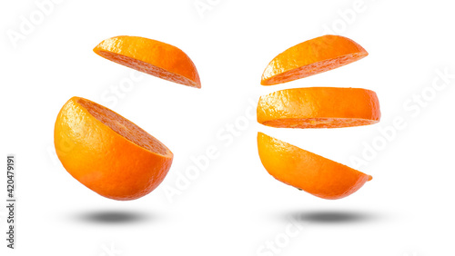 Collection of orange slices isolated on white background