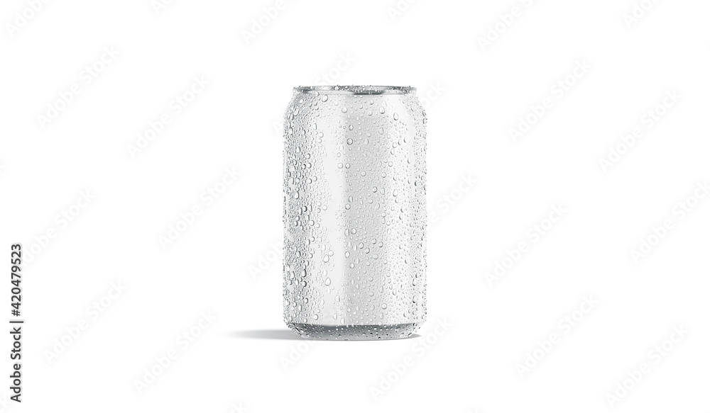 Blank white aluminum 330 ml soda can with drops mock up, - obrazy, fototapety, plakaty 