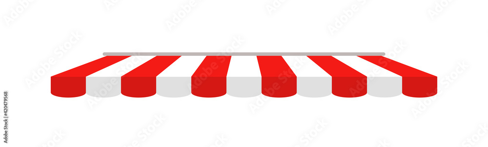 Vecteur Stock Tent of shop. Awning on cafe. Roof of marketplace. Red-white  stripe canopy for store or market. Striped sunshade for restaurant, circus  and marquee. Parasol on white background. Vector | Adobe