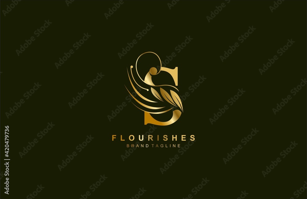 Fototapeta premium lowercase letter s linked beauty flourish golden color logo design