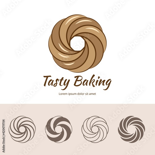 Vector flat set of Logos for Bakery in the form of a swirling Donut. Baking logo