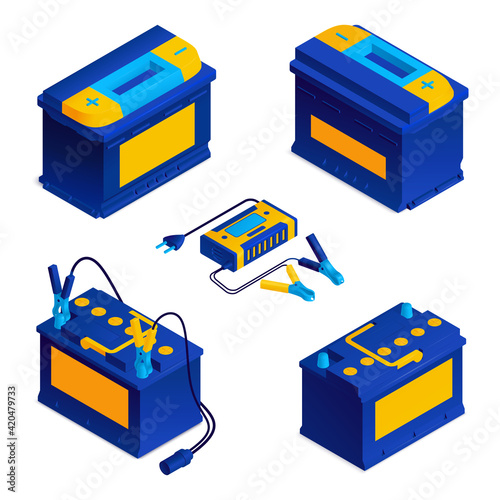 Car Battery Isometric Set