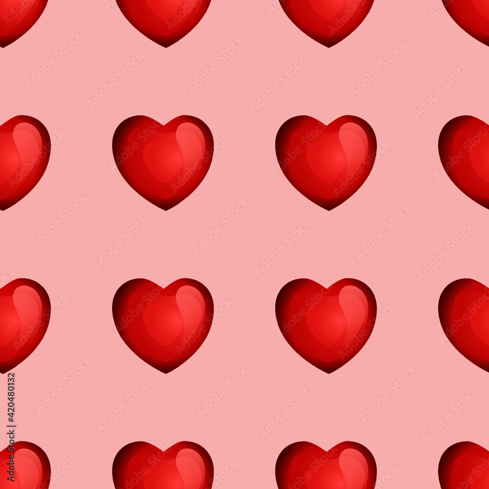 Valentine Background with Red Hearts Seamless Pattern Vector  Illustration for Holiday Design