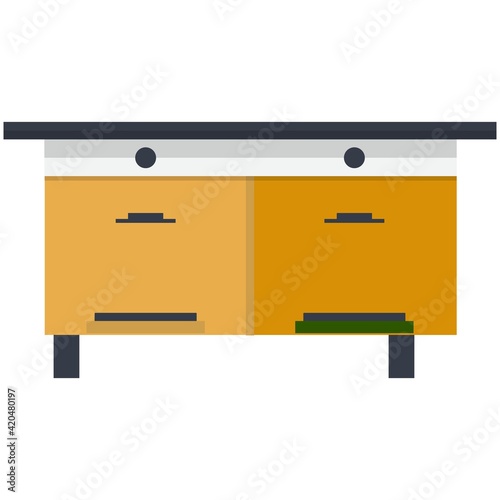 Bee honey house hive wooden box vector isolated on white