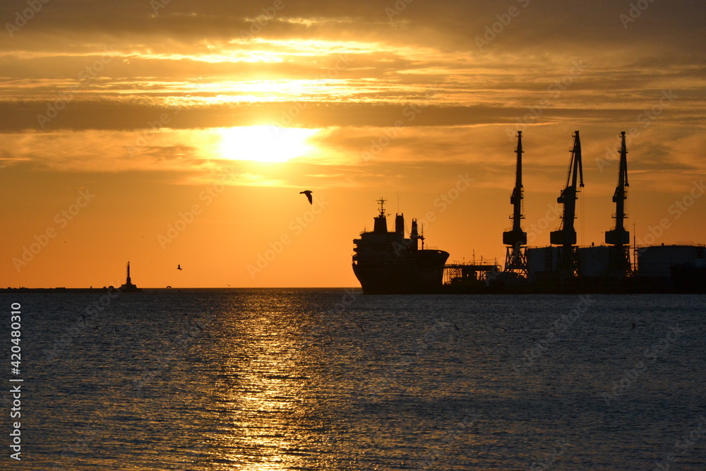 silhouette of a ship