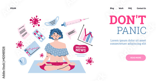 Website banner template of panic prevention theme, cartoon vector illustration.