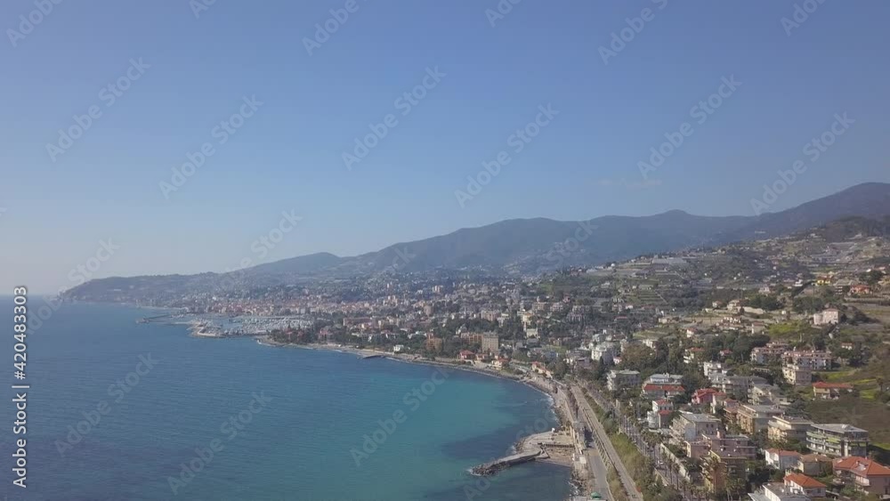 Sanremo or San Remo coastline aerial view in Liguria Sanremo or San Remo coastline aerial view in Liguria