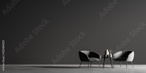 Fototapeta Naklejka Na Ścianę i Meble -  Dark interior of meeting room with two armchairs