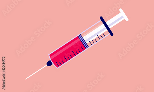 Syringe vector illustration with red and coral colours.