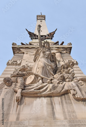 A wide angle shot looking skyward, of the Soldiers and Sailors monument, Indianapolis, Indiana.  photo