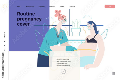 Medical insurance template - routine pregnancy cover. Flat vector