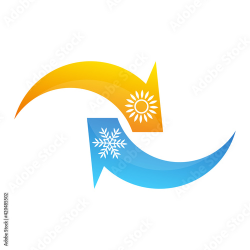 Arrows blue cooling and red heating air conditioner symbol