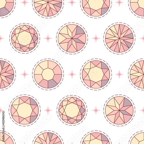 Seamless female pattern with pink diamonds on a white background for ladies and little princesses. Vector illustration