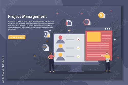 Vector Flat design modern illustration landing page concept - Project management. Landing page concepts for website and mobile development. Web banner, app, page.