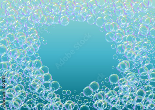 Swimming pool background with soap bubbles and foam.