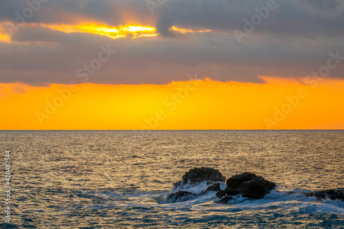 Amazing Sea Sunset Colours and Coastal Rocks