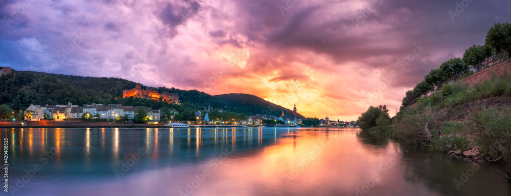 Panoramic view of Heidelberg at sunset