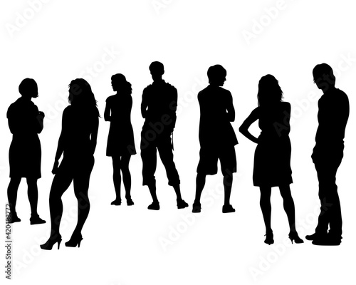 Young people in trendy street style clothes. Isolated silhouettes on white background