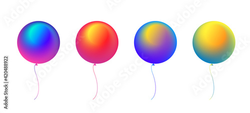 Set of glossy round gradient balloons isolated on white background. Holiday element design realistic baloon