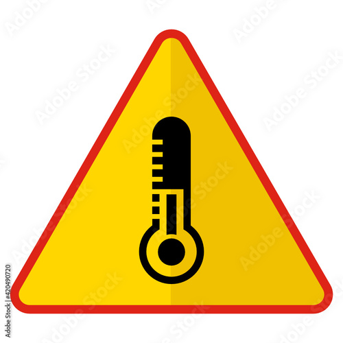 Overheating Concept, high temperature Warning Vector Icon Design, Yellow triangle warning signs, regulatory and guide symbol on white background, Modern traffic signal stock illustration