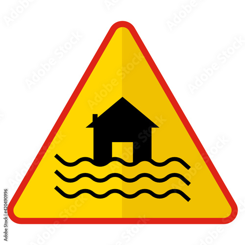 High Flood Area Warning Sign Concept Vector Icon Design, Yellow triangle warning signs, regulatory and guide symbol on white background, Modern traffic signal stock illustration