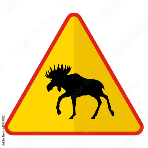 Moose Crossing Concept Vector Icon Design, Yellow triangle warning signs, regulatory and guide symbol on white background, Modern traffic signal stock illustration