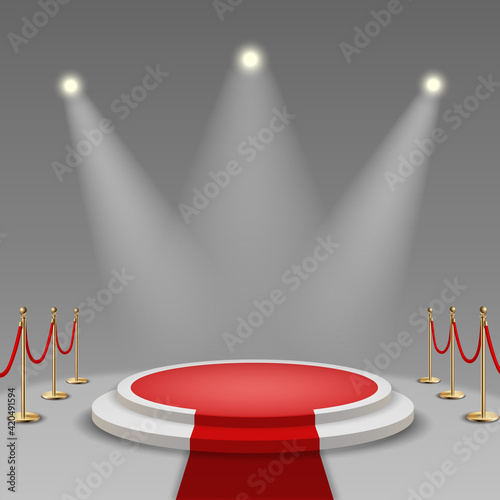 Red carpet on white stage