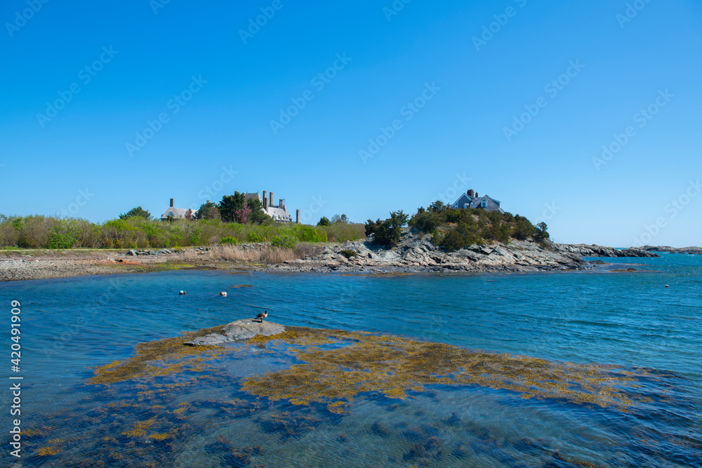 Historic mansion of Gilded Age and Cliff Walk in Newport Historic District in Newport, Rhode Island RI, USA. Historic mansion of Gilded Age and Cliff Walk in Newport Historic District in Newport, Rhode Island RI, USA.