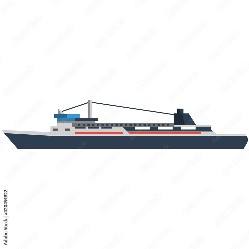 Fishing ship boat vector flat marine icon isolated