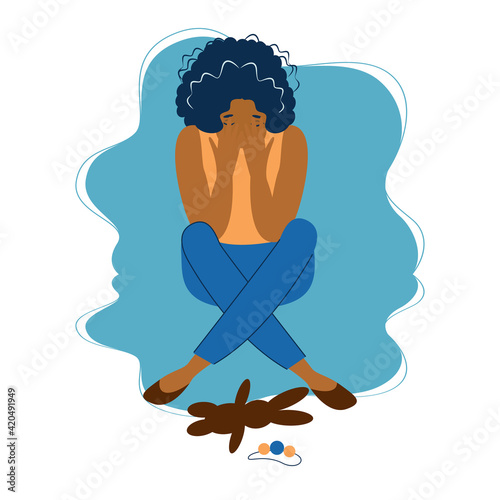 pregnancy loss, Pregnancy termination, abortion, Miscarriage concept. Woman is crying in hospital or clinic. She lost her child. Flat Vector illustration.

