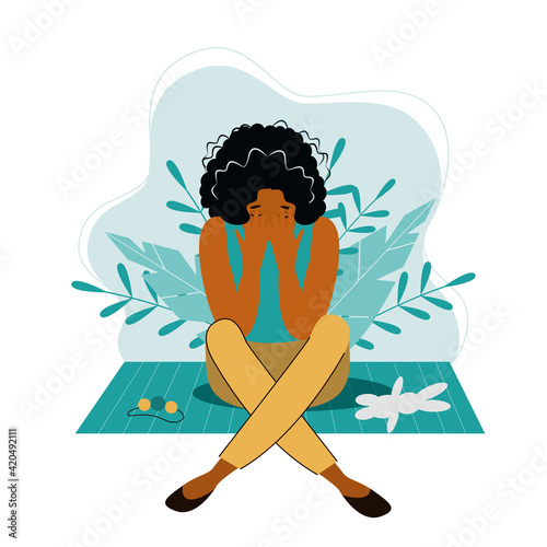 pregnancy loss, Pregnancy termination, abortion, Miscarriage concept. Woman is crying in hospital or clinic. She lost her child. Flat Vector illustration.

