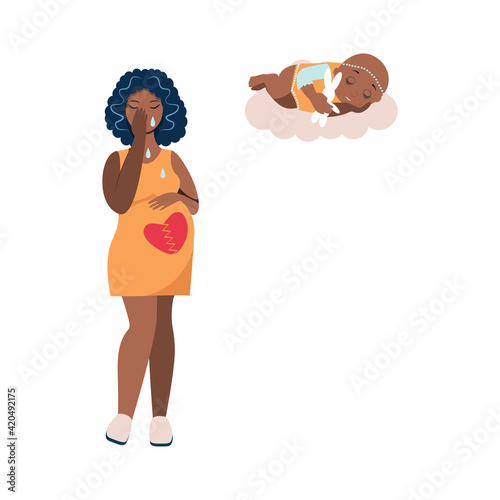 pregnancy loss, Pregnancy termination, abortion, Miscarriage concept. Woman is crying in hospital or clinic. She lost her child. Flat Vector illustration.

