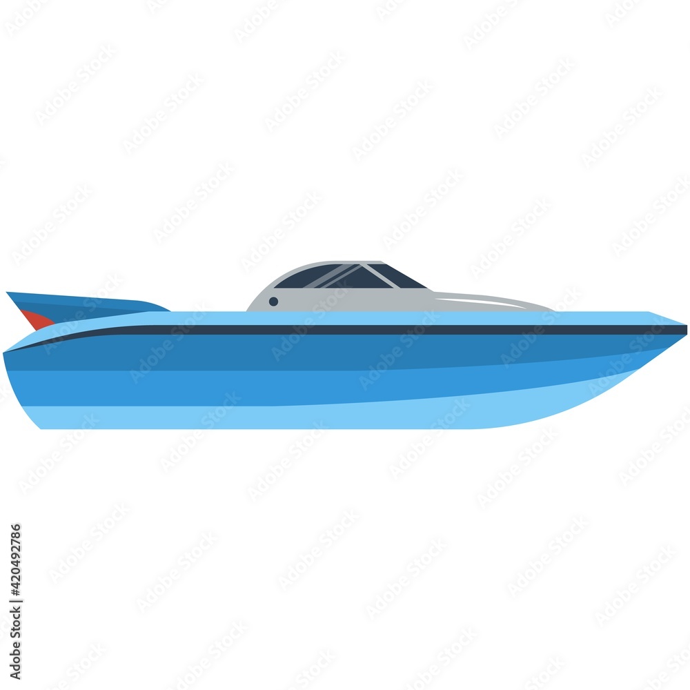 Boat vector, speedboat or motorboat icon isolated on white